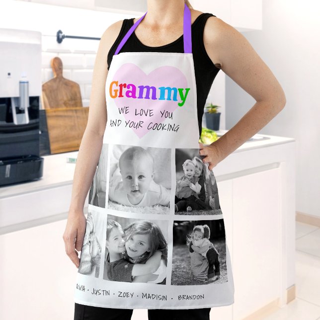 We Love You Grammy Colourful Bold 6 Photo Collage Apron (Creator Uploaded)