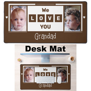 We love you grandad 2 photo brown white desk mat