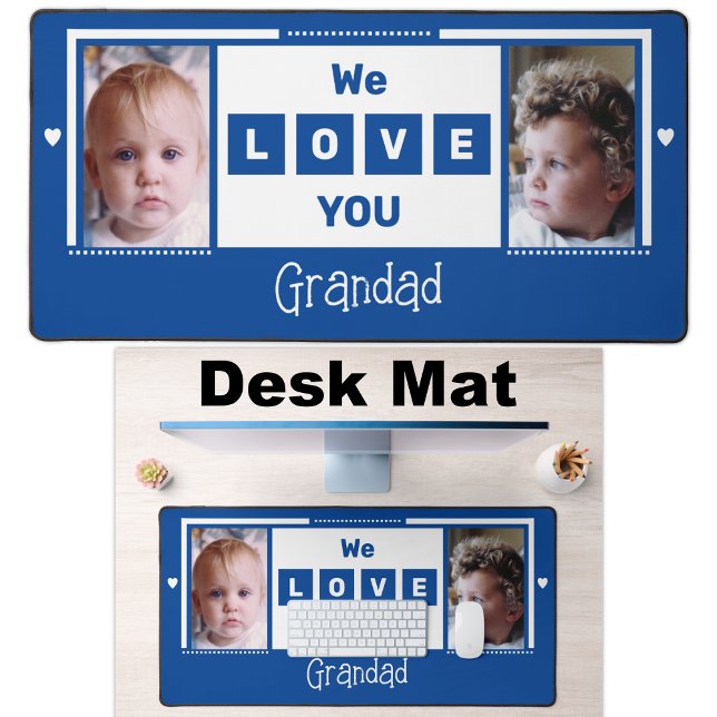 We love you grandad 2 photo dark blue white desk mat (Creator Uploaded)