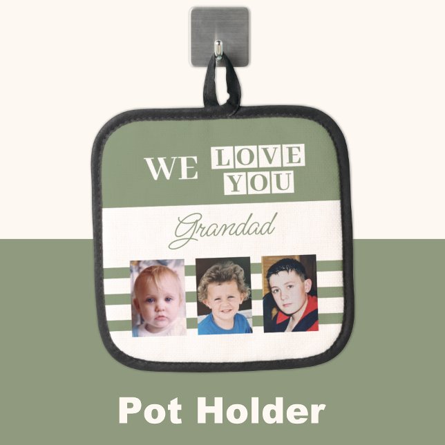 We love you grandad 3 photo green pot holder (Creator Uploaded)