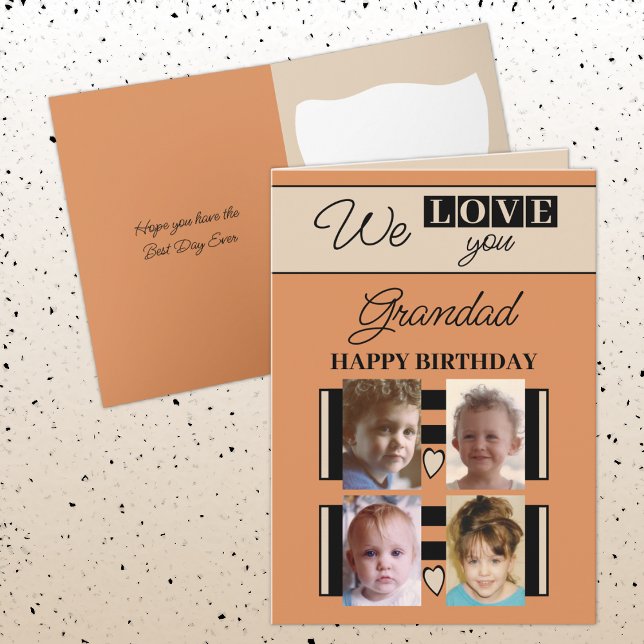 We love you grandad 4 photo orange birthday card (Creator Uploaded)