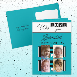 We love you grandad 4 photo turquoise birthday card
