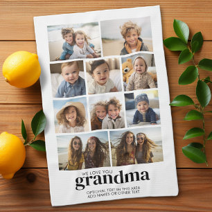 We Love You Grandma - 10 Photo Collage - Modern Tea Towel