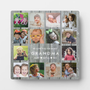  We Love You Grandma 14 Photo Collage Grey Wood Plaque