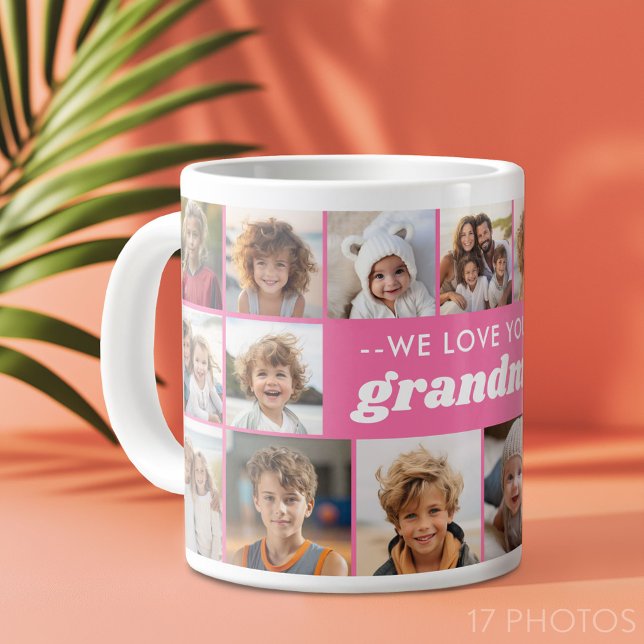 We Love You Grandma - 17 Photo Collage Large Coffee Mug (Custom Photo Collage Mug)
