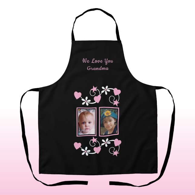 We love you grandma 2 photo black pink apron (Creator Uploaded)