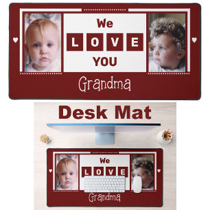 We love you grandma 2 photo burgundy white desk mat