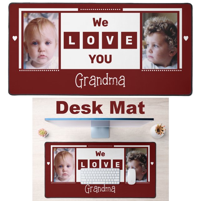 We love you grandma 2 photo burgundy white desk mat (Creator Uploaded)
