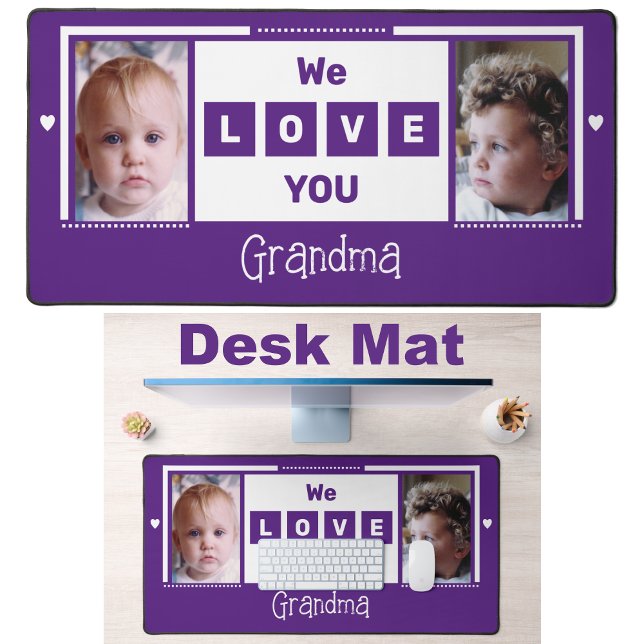 We love you grandma 2 photo purple white desk mat (Creator Uploaded)