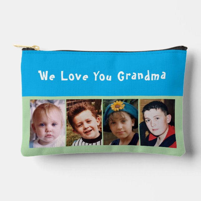 We love you grandma 4 photo blue green accessory pouch (Front)