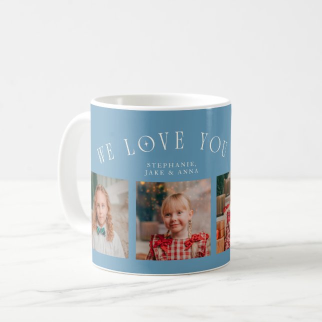 We Love You Grandma 4-Photo Denim Blue Coffee Mug (Front Left)