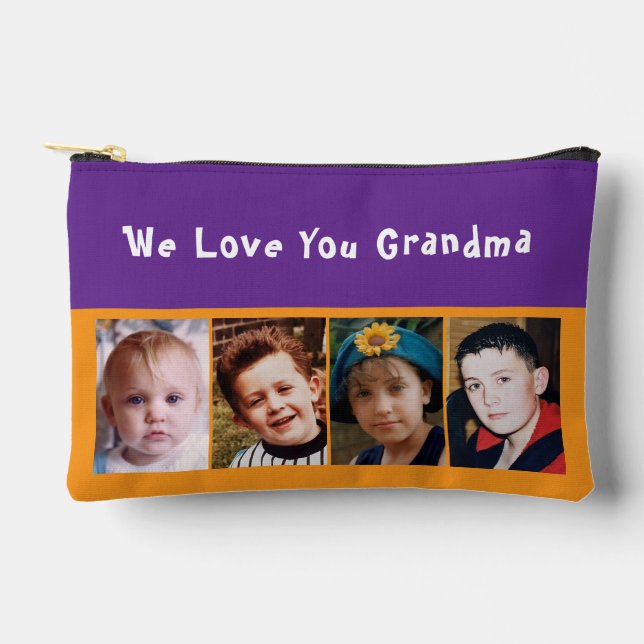 We love you grandma 4 photo orange purple accessory pouch (Front)