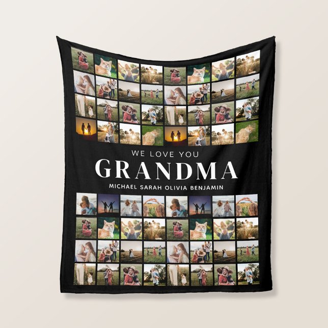 We Love You Grandma 64 Photo Collage Fleece Blanket (Creator Uploaded)