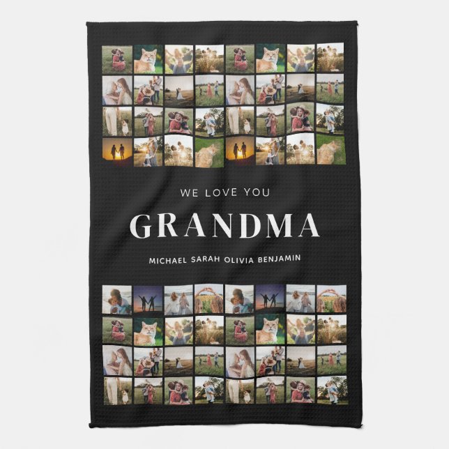 We Love You Grandma 64 Photo Collage Tea Towel (Vertical)