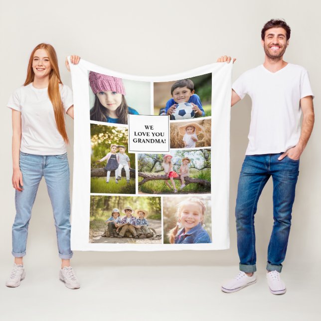 We Love You Grandma 7 Photo Child Family Fleece Blanket (In Situ)