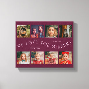 We Love You Grandma 8 Photo Grid Cranberry Canvas Print