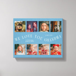 We Love You Grandma 8 Photo Grid Denim Blue Canvas Print