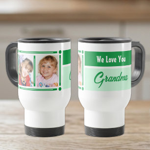 We love you grandma add photos white and green travel mug