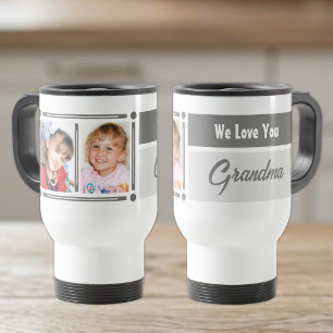 We love you grandma add photos white and grey travel mug