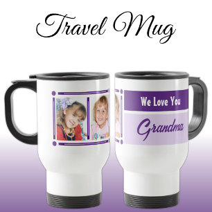 We love you grandma add photos white and purple travel mug