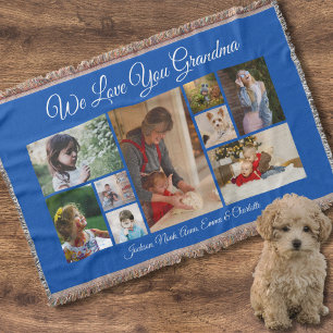 We Love You Grandma   Cobalt Blue 9 Photo Throw Blanket
