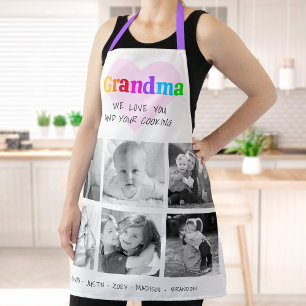 We Love You Grandma Colourful Bold 6 Photo Collage Apron