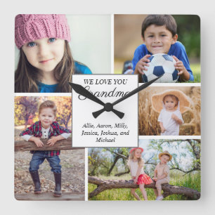 We Love You Grandma Custom 5 Photo Child Family Square Wall Clock