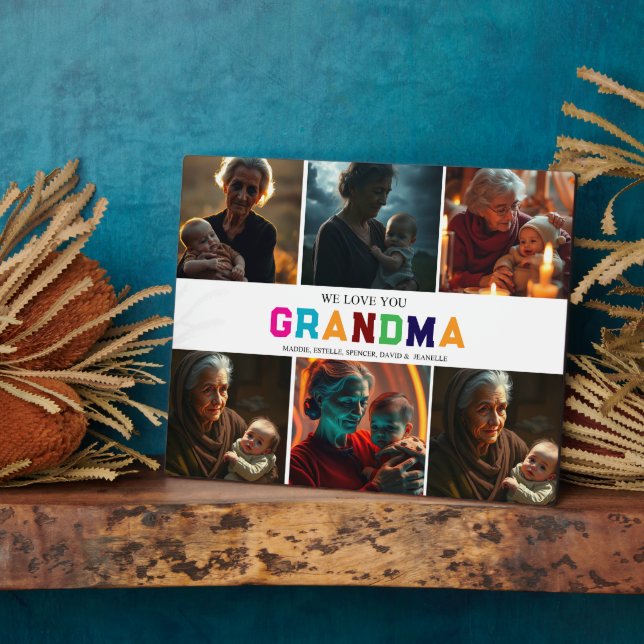 We Love You Grandma Custom 6-Photo Plaque (Side)