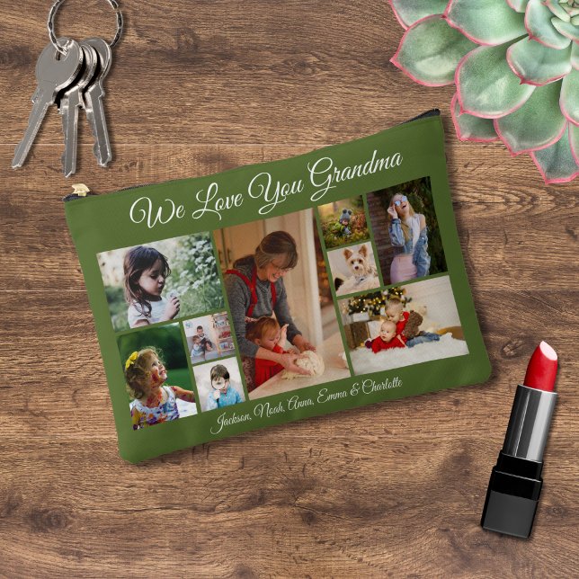 We Love You Grandma | Custom Olive Green 9 Photo Accessory Pouch (Creator Uploaded)