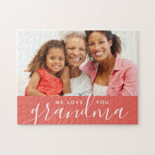 We Love You Grandma Custom Photo Gift   Coral Jigsaw Puzzle