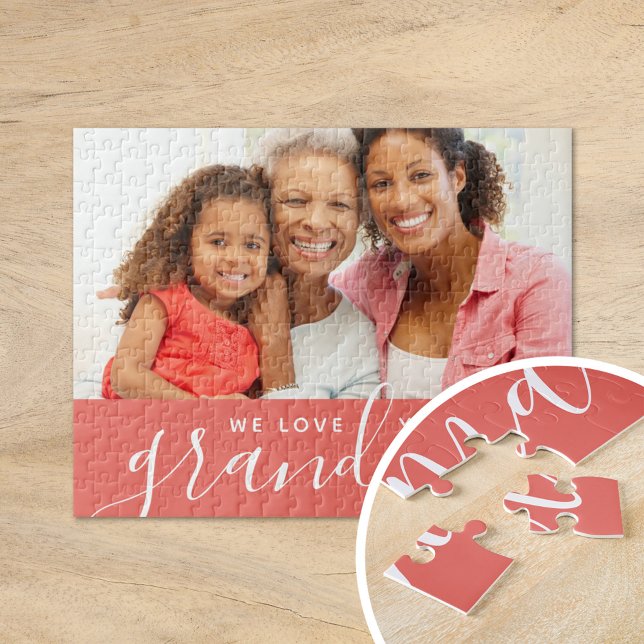 We Love You Grandma Custom Photo Gift | Coral Jigsaw Puzzle (Creator Uploaded)