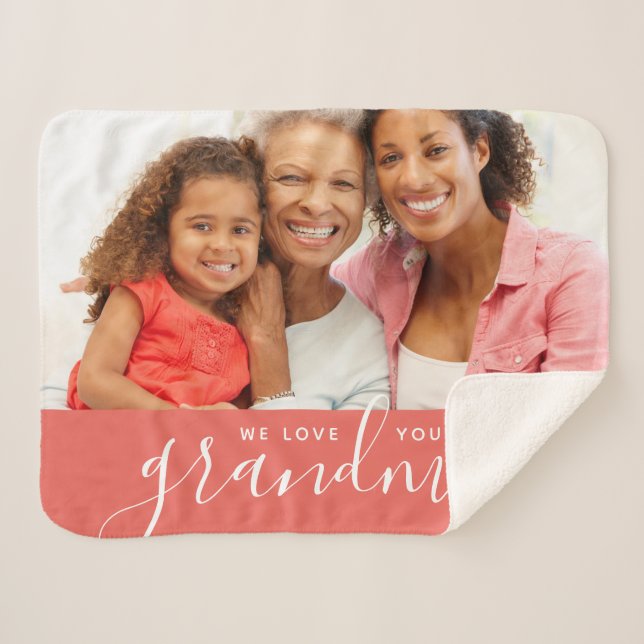 We Love You Grandma Custom Photo Mother's Day Gift Sherpa Blanket (Front (Horizontal))
