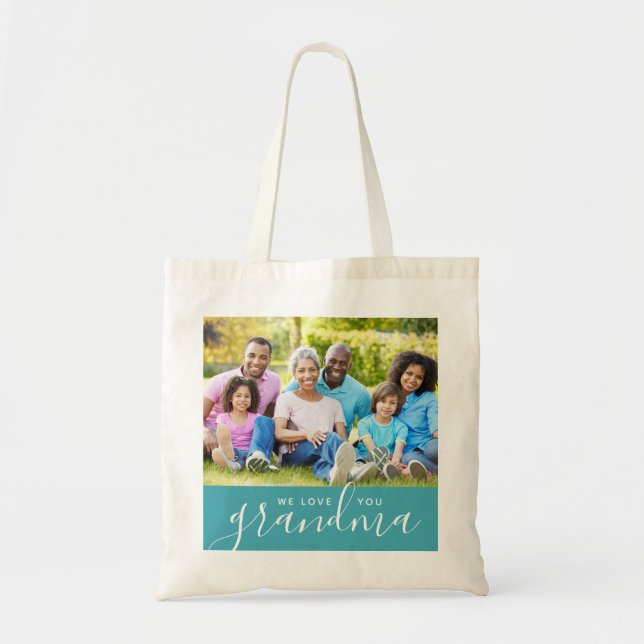 We Love You Grandma Custom Photo Mother's Day Gift Tote Bag (Front)
