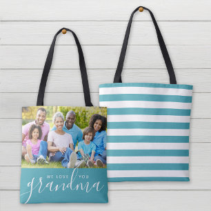 We Love You Grandma Custom Photo Mother's Day Gift Tote Bag