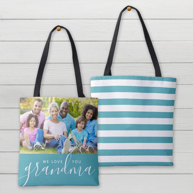 We Love You Grandma Custom Photo Mother's Day Gift Tote Bag (Creator Uploaded)