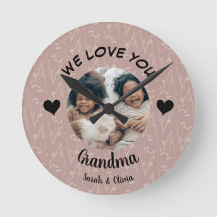 We love you Grandma custom photo & text keepsake Round Clock