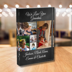 We Love You Grandma Elegant Black 5 Photo Block
