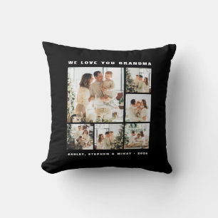We Love You Grandma Elegant Bold Black 6 Photo Cushion