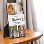 We Love You Grandma Family Modern Photo Collage Plaque<br><div class="desc">The Grandma We Love You Heart Modern Photo Collage Plaque is a touching and personalised gift that showcases your love for your grandmother. This beautifully designed plaque features a heart-shaped photo collage, allowing you to add your favourite family pictures in a modern and stylish layout. The heartfelt "We Love You,...</div>