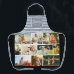 WE LOVE YOU Grandma Family Photo Collage Modern Apron<br><div class="desc">We love you,  Grandma! Perfect gift for Mother's Day,  Birthday,  or the Holidays: A modern,  sweet apron customized with ten of your personal favorite photos as well as a message,  names for the best grandmother ever. This is the dusty blue and white striped version.</div>