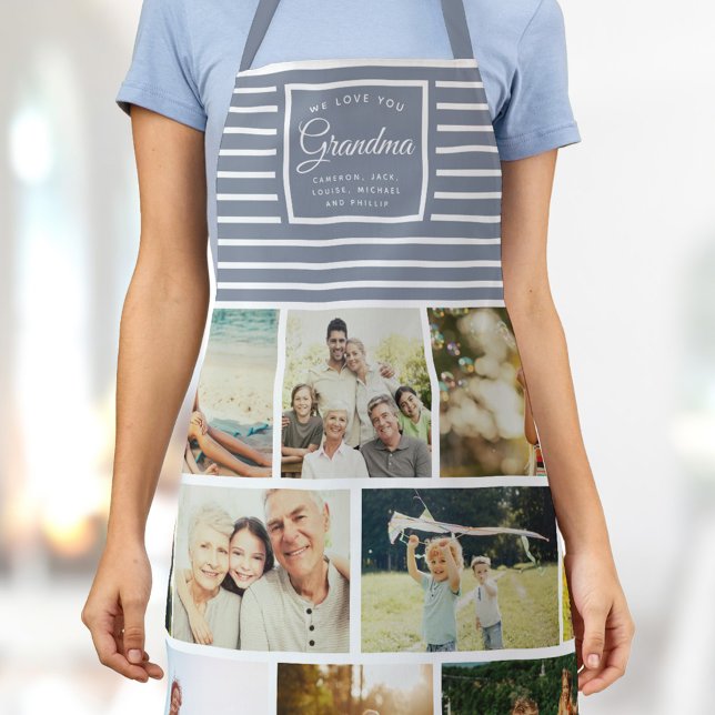 WE LOVE YOU Grandma Family Photo Collage Modern Apron (Creator Uploaded)