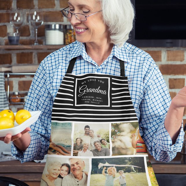 WE LOVE YOU GRANDMA Family Photo Collage Script Apron (Creator Uploaded)
