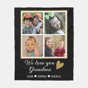 We Love You Grandma Grandkids 4 Photo Collage Fleece Blanket