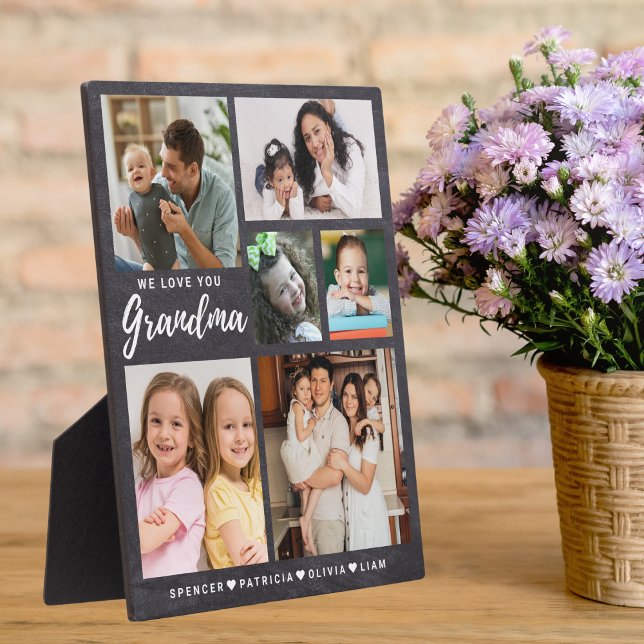 We Love You Grandma Grandkids 6 Photo Chalkboard Plaque (We Love You Grandma Grandkids 6 Photo Chalkboard Plaque)