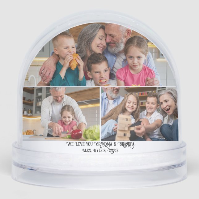 We Love You Grandma & Grandpa–4 Photo Personalised Snowglobe (Front)