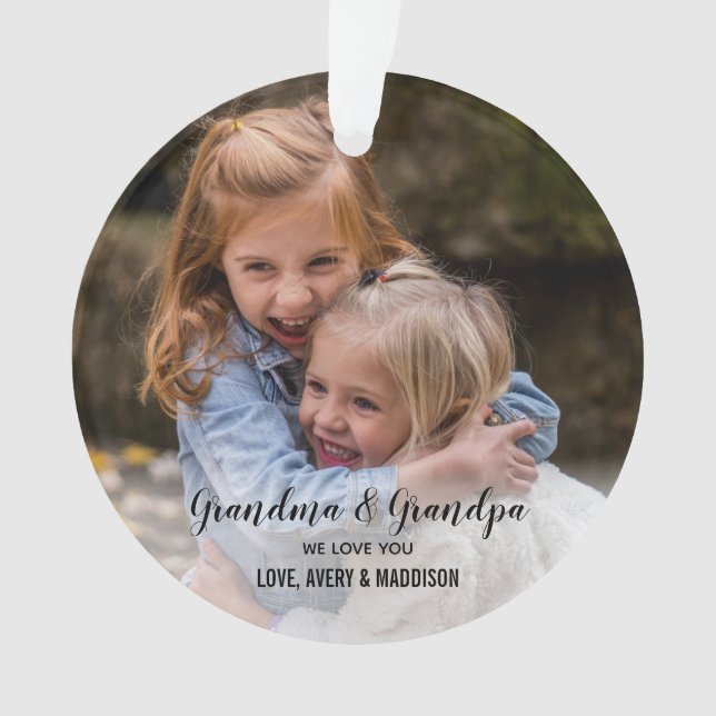 We Love You Grandma Grandpa Cute Christmas Photo Ornament (Front)