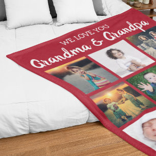 We Love You Grandma & Grandpa Photo Collage Fleece Blanket