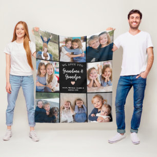 We Love You Grandma Grandpa Photo Collage Modern  Fleece Blanket