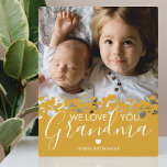 We Love You Grandma Keepsake Photo Plaque<br><div class="desc">Personalised grandmother photo plaque featuring a precious family photo,  a mustard yellow heart border design,  the saying "we love you grandma",  and the childrens names.</div>