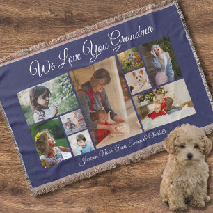 We Love You Grandma Midnight Blue 9 Photo Throw Blanket